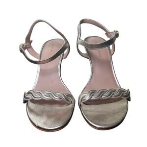 NEW STUART WEITZMAN Dancer Twistie 75 Leather Stiletto Sandal Gold Womens Sz 6.5